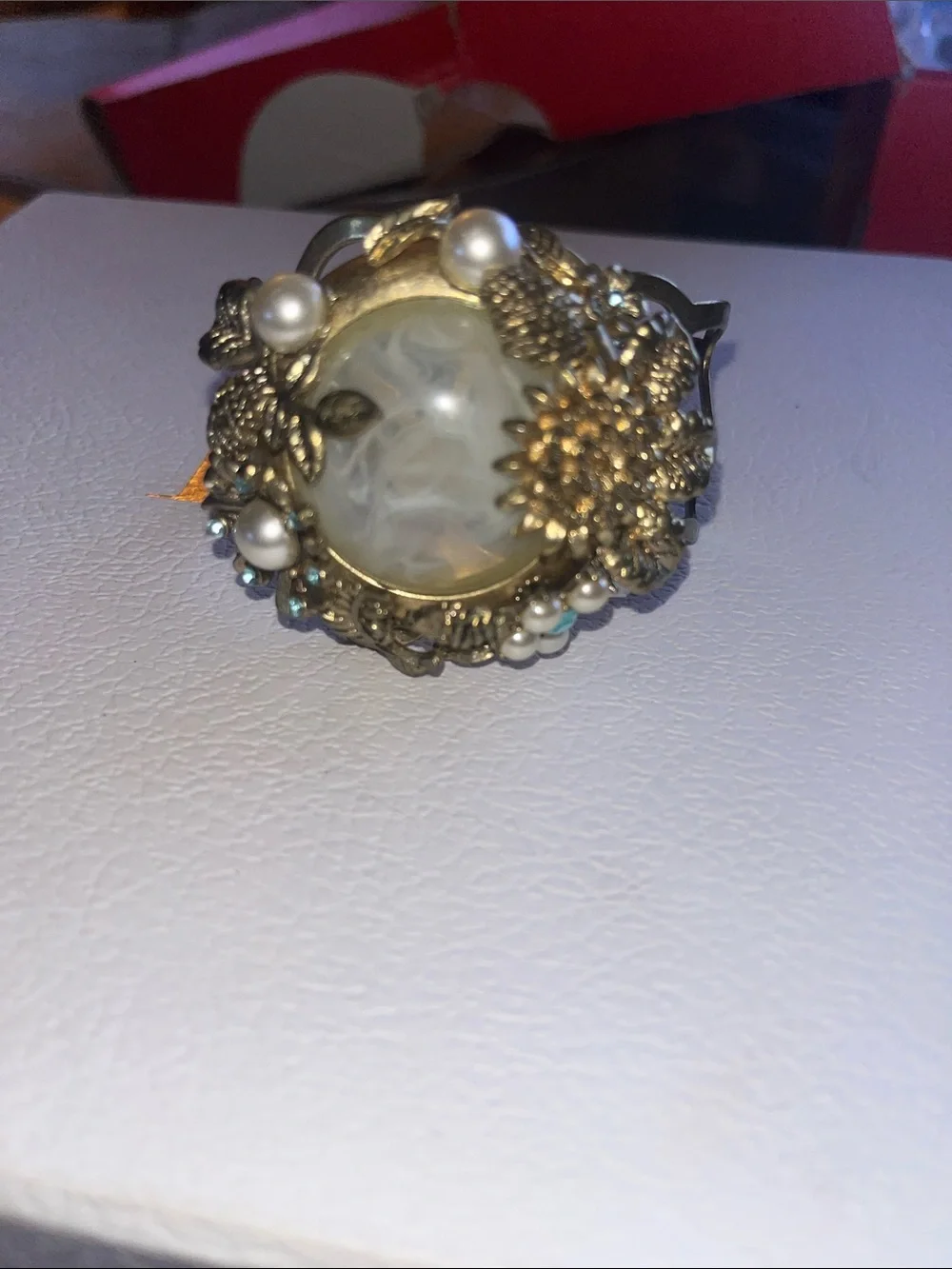 Vintage Gold Pearl like Floral Statement Bracelet
